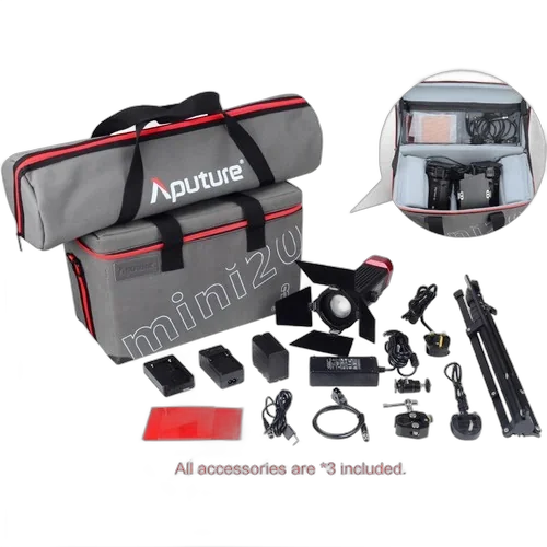 Комплект светодиодных осветителей Aputure LS-mini20 3-Light Flight Kit with Stands (ddc) (студийный вариант только от 220V)