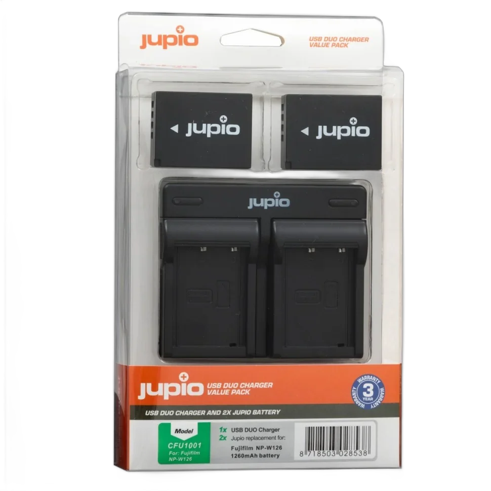 Jupio Kit: 2x Battery NP-W126 + USB Duo Charger для Fujifilm