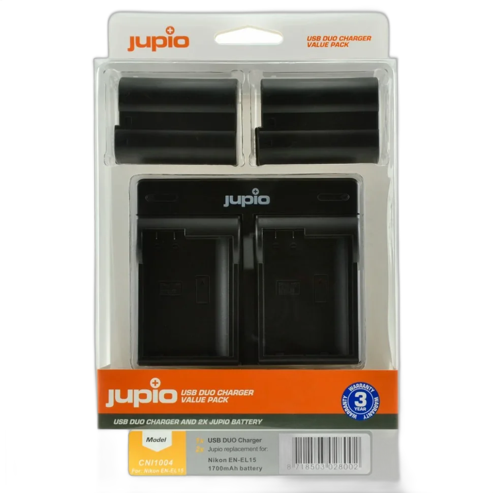 Jupio Value Pack: 2x Battery EN-EL15(A) 1700mAh + USB Dual Charger