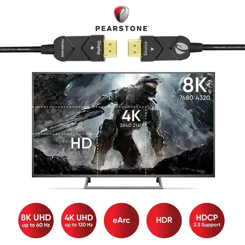 Кабель Pearstone 8K Hybrid Optical Full HDMI to Full HDMI 100' / 30.5 m