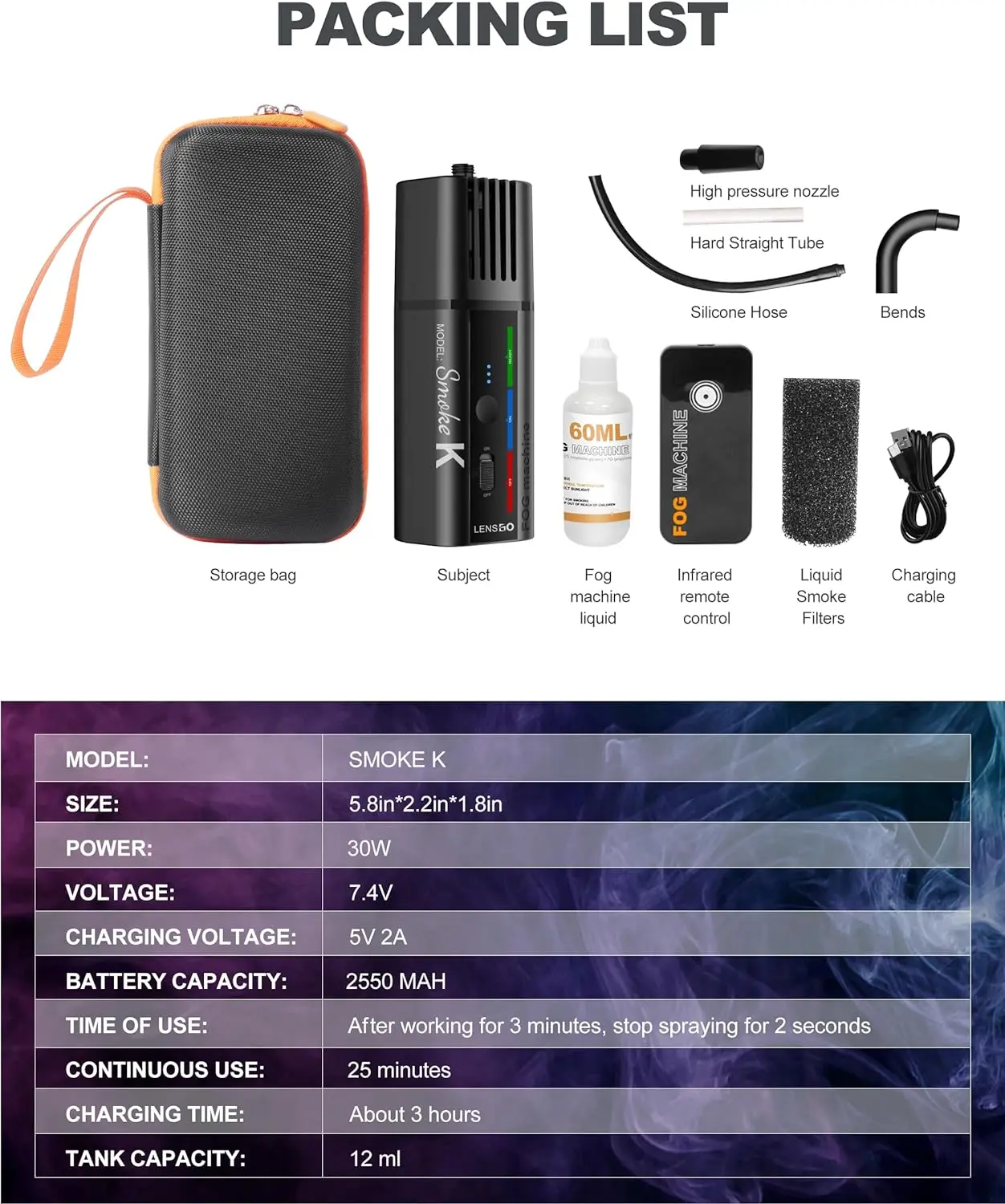 Портативный генератор дыма LENSGO Fog Machine Smoke K