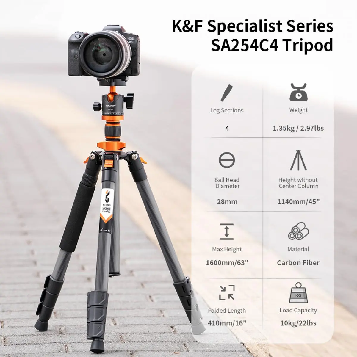 Штатив K&amp;F Concept D254C1+BH-28L KF09.109 (карбон)