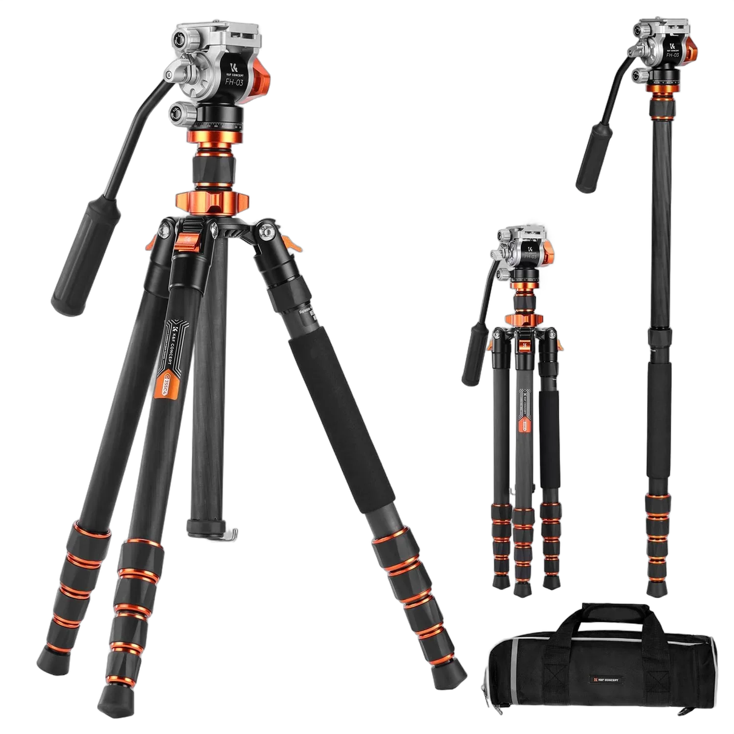 Штатив K&F Concept O255C4+FH-03 KF09.158 карбон