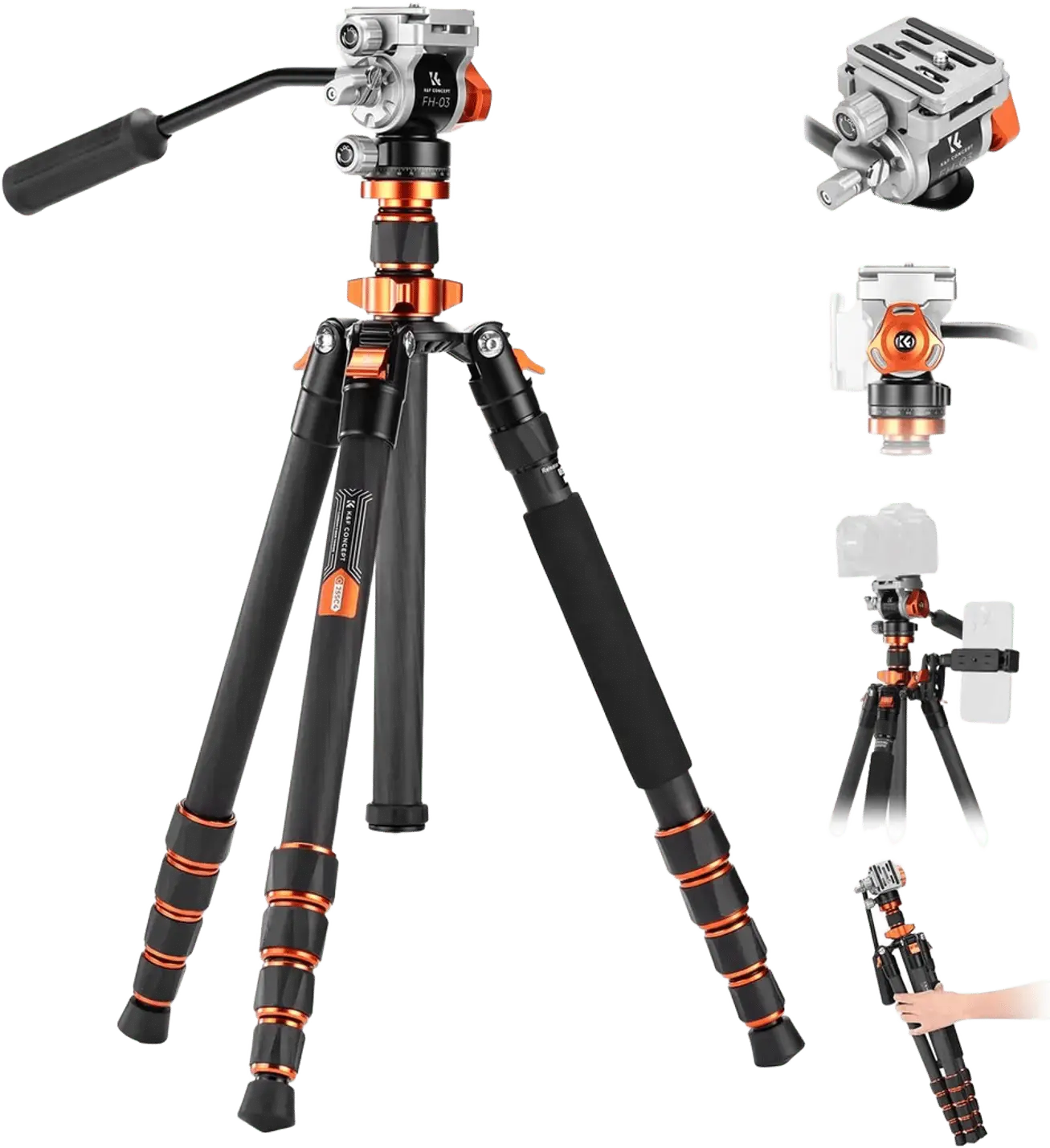 Штатив K&amp;F Concept O255C4+FH-03 KF09.158 карбон