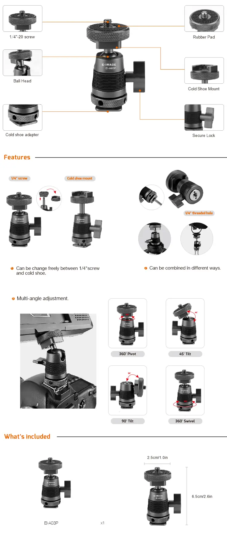 Шаровая мини голова E-Image EI-A03P