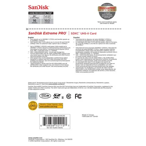 Карта памяти SanDisk Extreme Pro SDXC UHS-II 64Gb 300MB/s